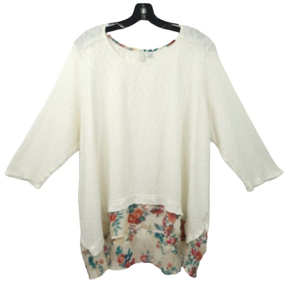 C Est. 1946 Tunic Top Floral Trim Womens Size 18/20W Cotton Blend White - Picture 1 of 16